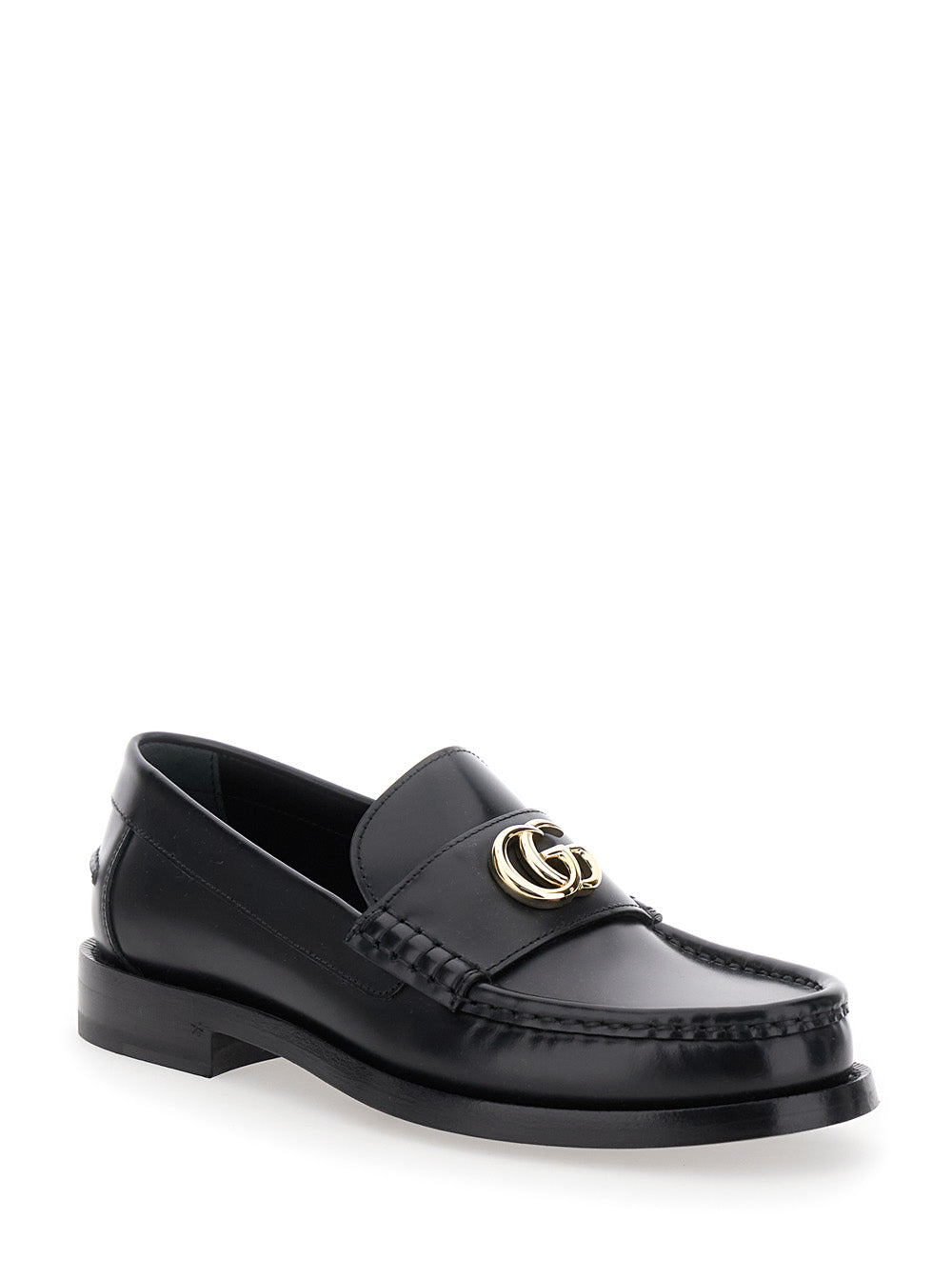 Gucci Women Black Loafers With Double G Logo Plaque In Leather Woman