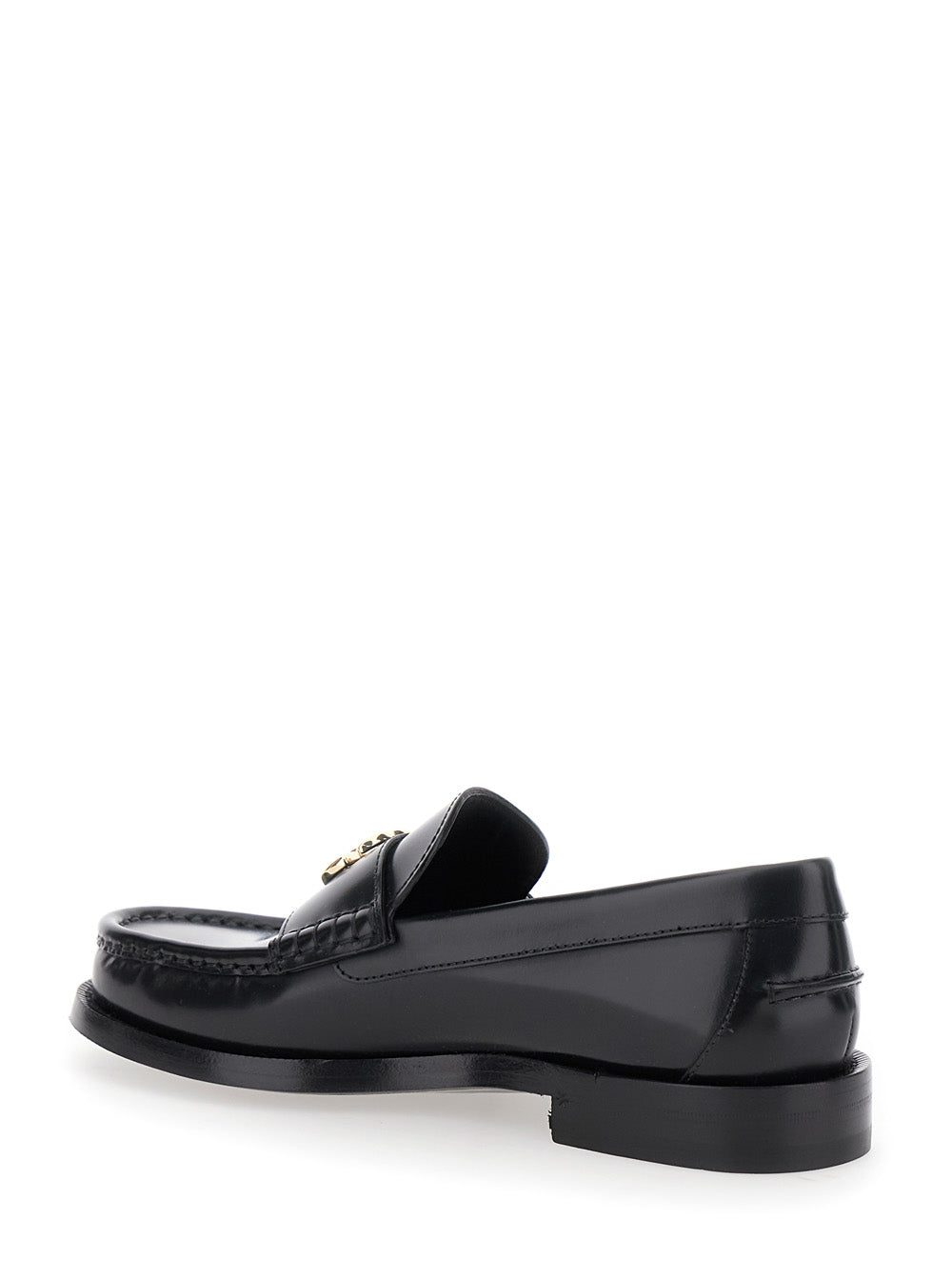 Gucci Women Black Loafers With Double G Logo Plaque In Leather Woman