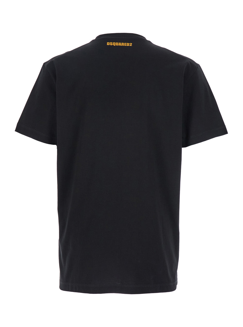 Dsquared2 Men Black Crewneck T-Shirt With Print On The Front And Logo Lettering On The Rear In Cotton Man
