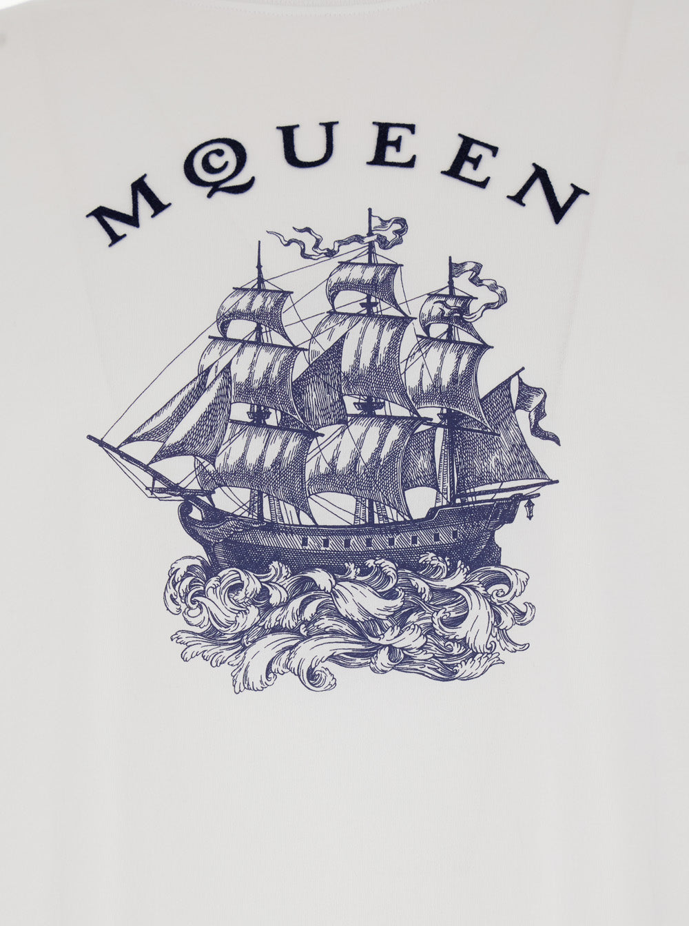 Alexander Mcqueen Men White Crewneck T-Shirt With Logo Print On The Front In Cotton Man