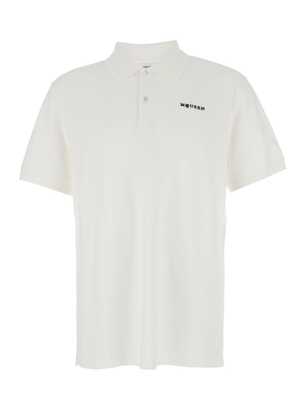 Alexander Mcqueen Men White Polo Shirt With Classic Collar And Logo Lettering Embroidery On The Front In Cotton Man
