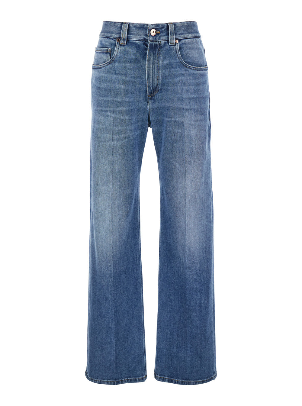 Brunello Cucinelli Women Blue Jeans With Logo Patch On The Rear And Faded Effect In Denim Woman