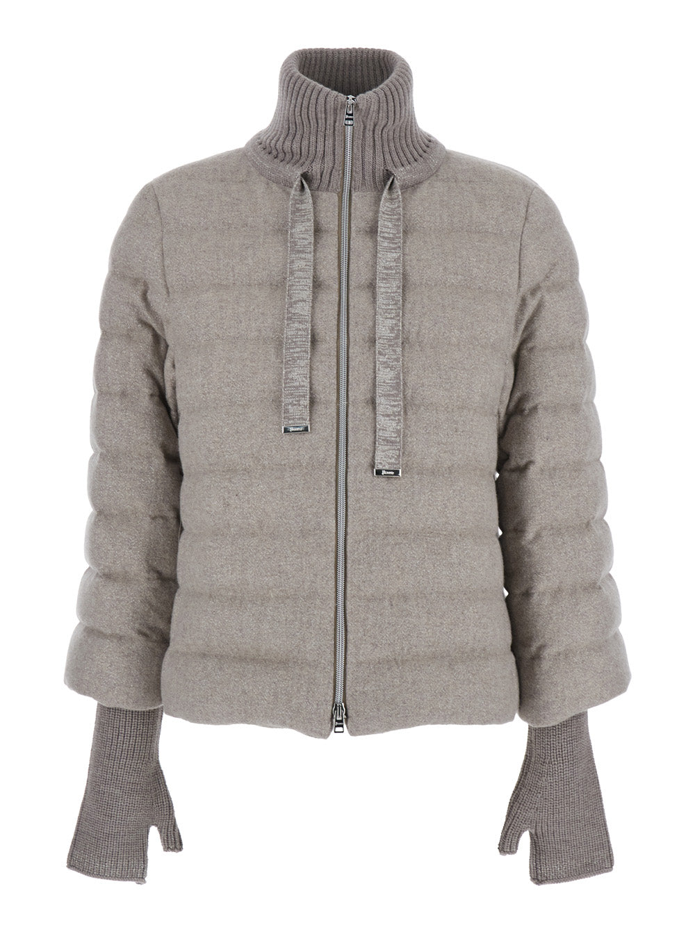 Herno Women Beige Down Jacket With Drawstring High Neck And Removable Gloves In Tech Fabric Woman