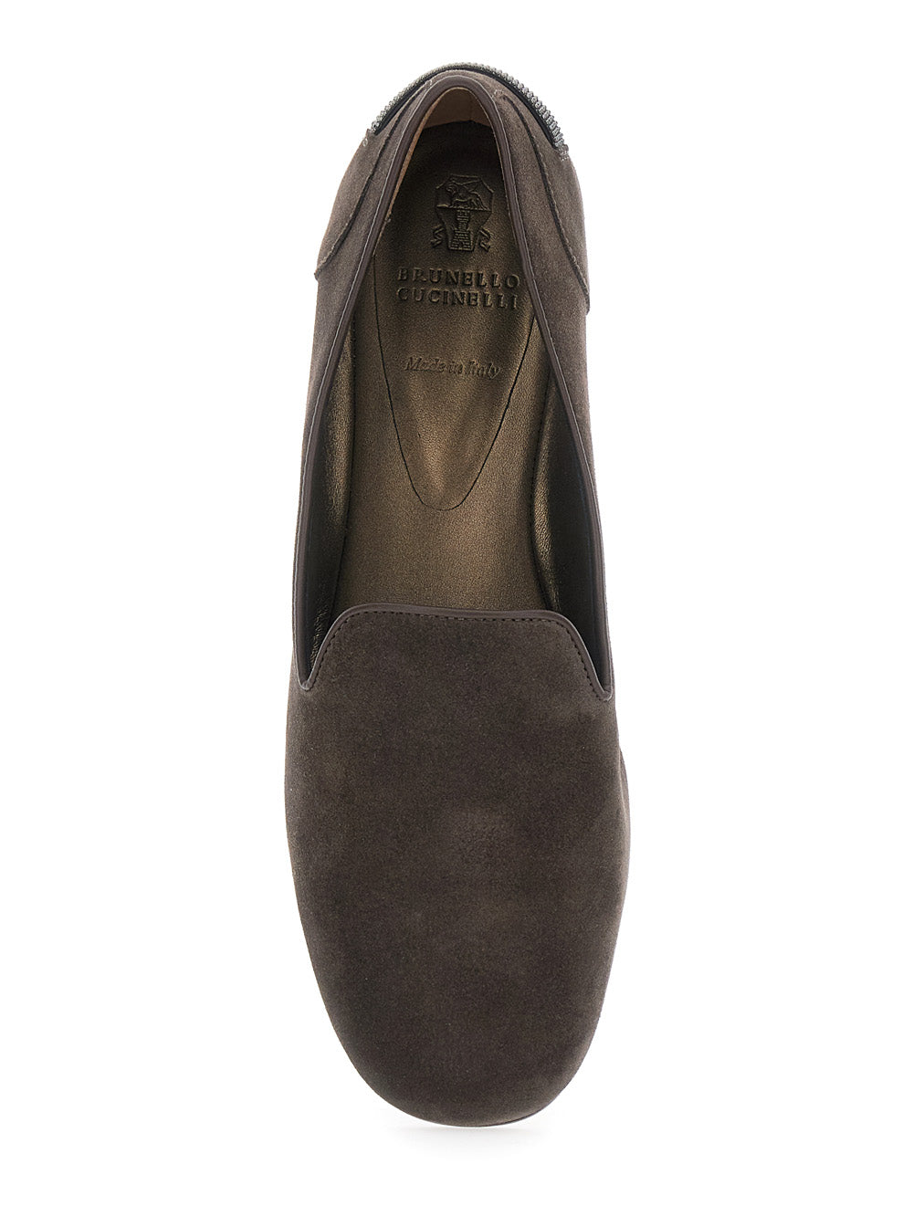 Brunello Cucinelli Women Grey Loafers With Monil Detail On The Rear In Suede Woman