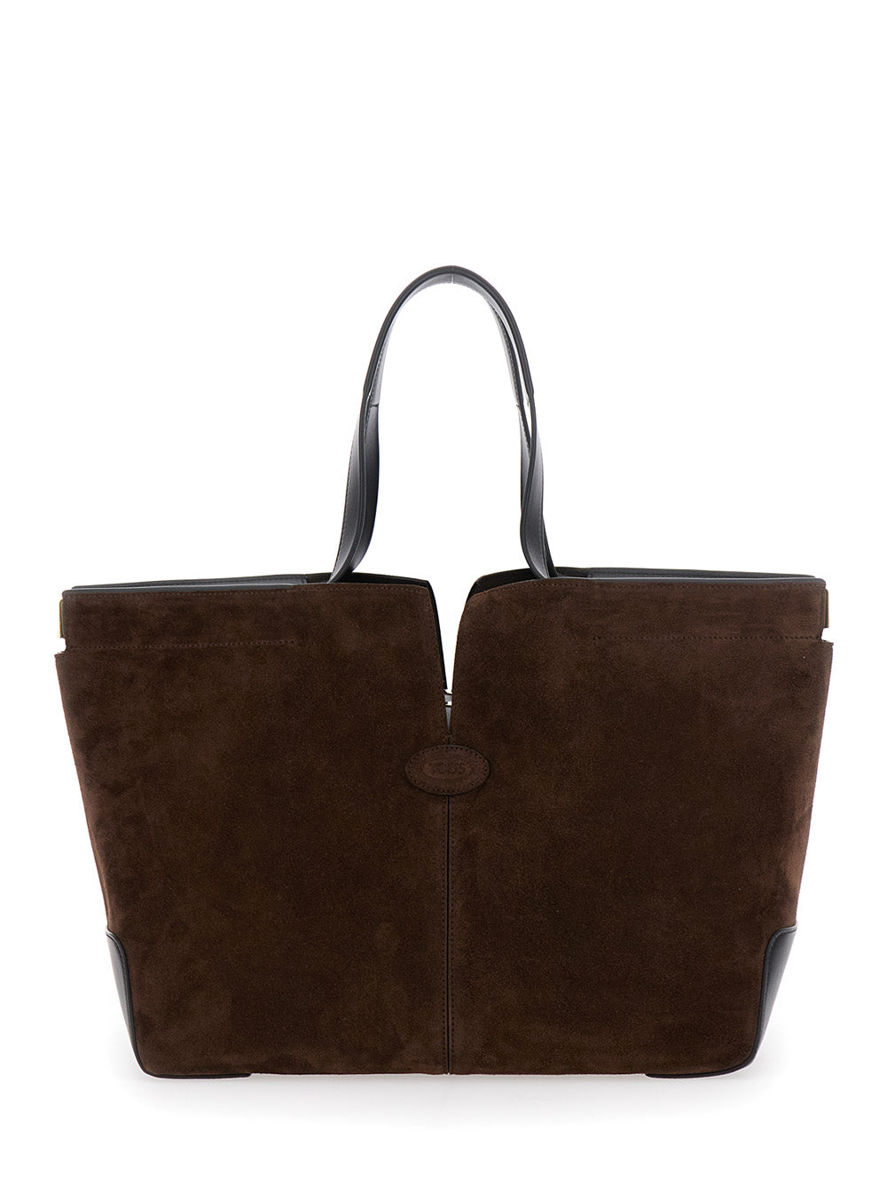 Tod's Women Brown Tote Bag With Two Top Handles And Metal Details On The Side In Leather Woman