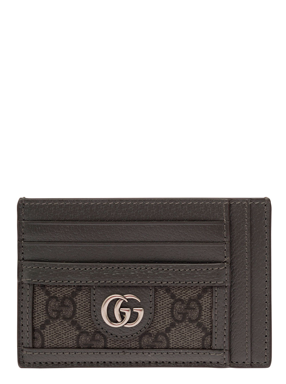 Gucci Men Grey Card Holder With Leather Trim And Gg Motif In Fabric Man