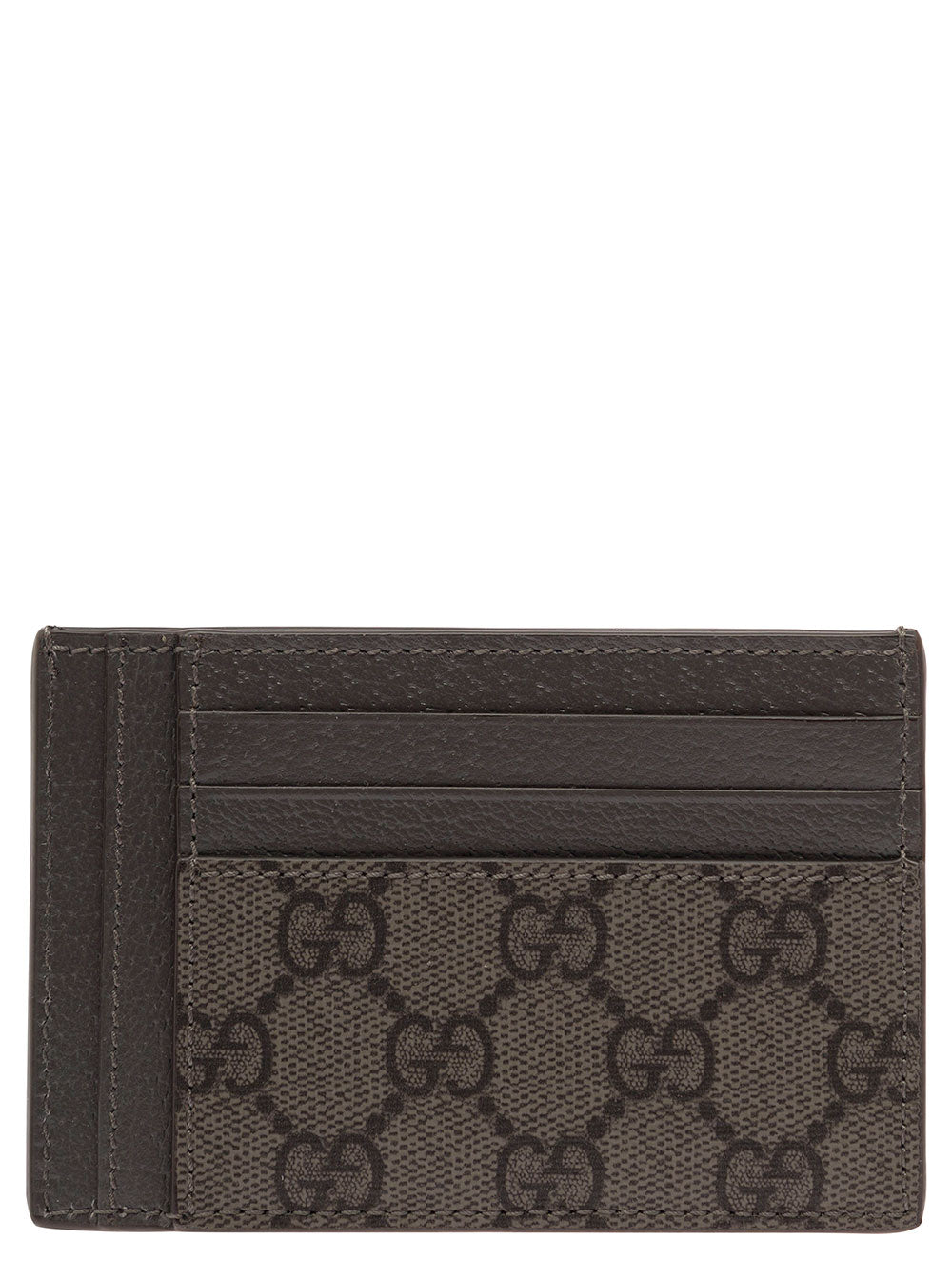 Gucci Men Grey Card Holder With Leather Trim And Gg Motif In Fabric Man