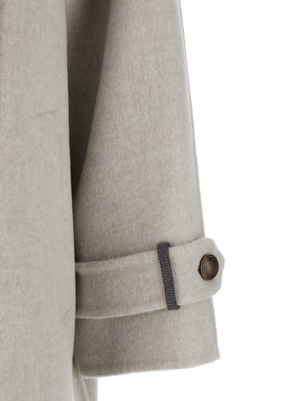 Brunello Cucinelli Women Beige Double-Breasted Coat With High Neck And Wooden Buttons In Wool And Cashmere Woman