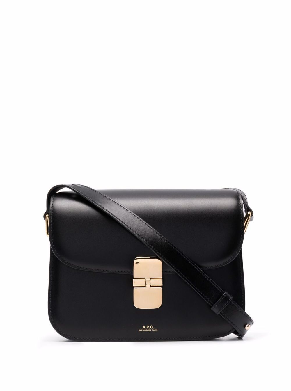 A.P.C. Women 'Grance' Black Small Crossbody Bag Wirh Embossed Logo Lettering On The Front And Adjustable Shoulder Strap In Leather Woman
