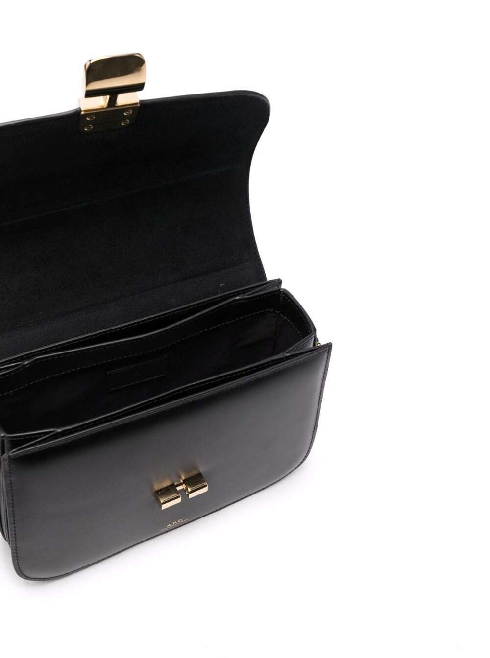 A.P.C. Women 'Grance' Black Small Crossbody Bag Wirh Embossed Logo Lettering On The Front And Adjustable Shoulder Strap In Leather Woman