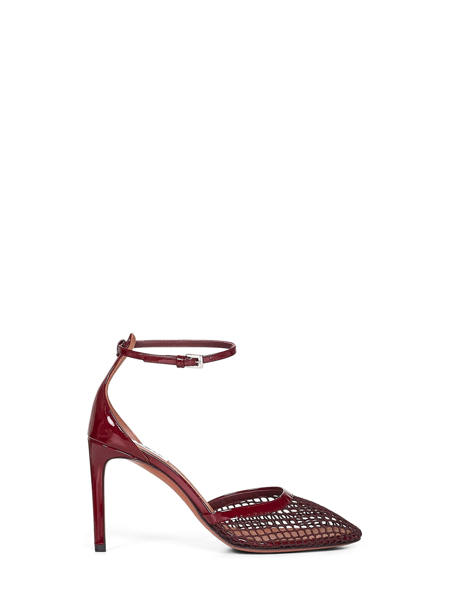 Alaïa Women Burgundy Fishnet Heeled Pumps