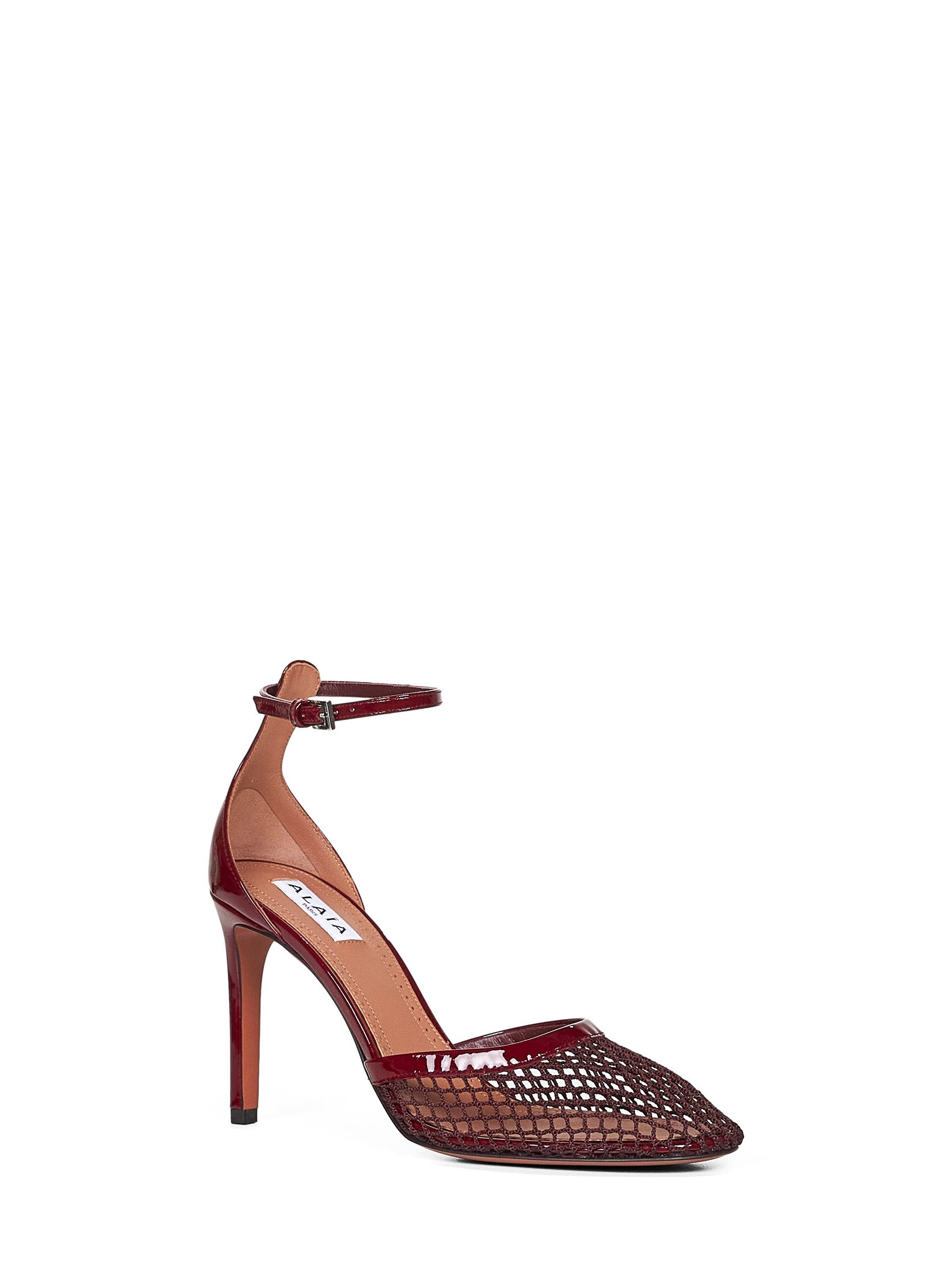 Alaïa Women Burgundy Fishnet Heeled Pumps