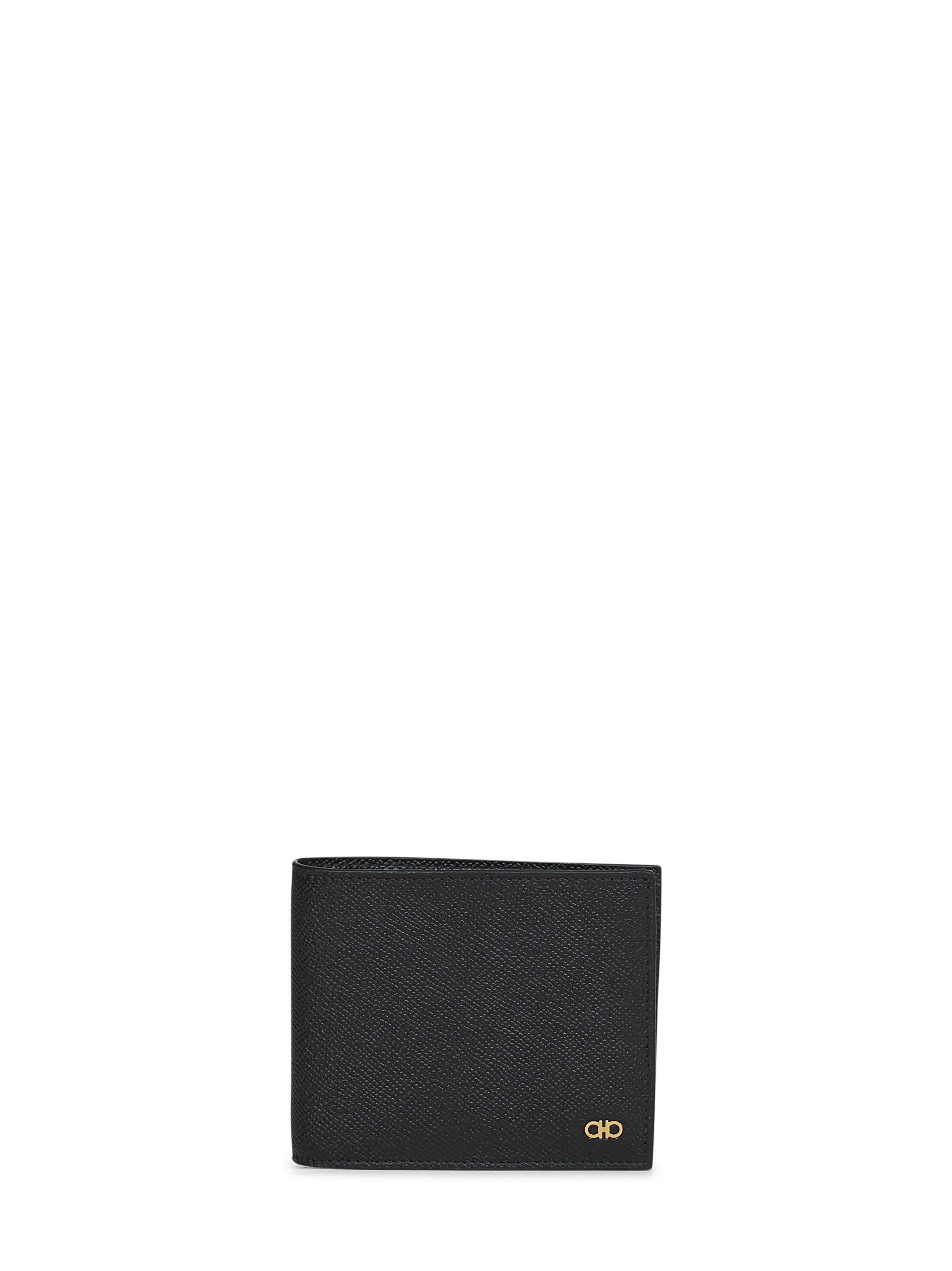 Ferragamo Men Black Hammered Calfskin Gancini Wallet