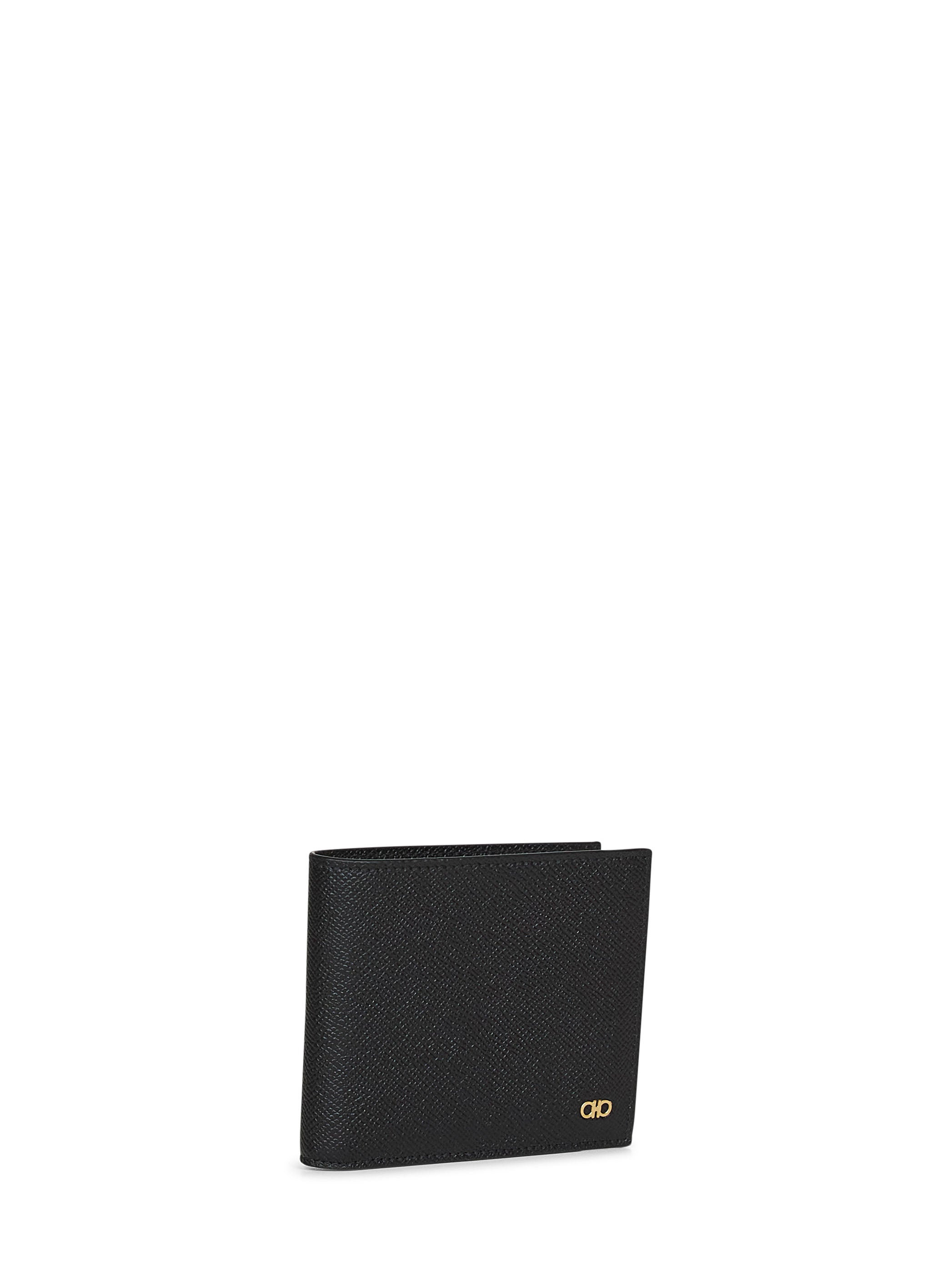 Ferragamo Men Black Hammered Calfskin Gancini Wallet