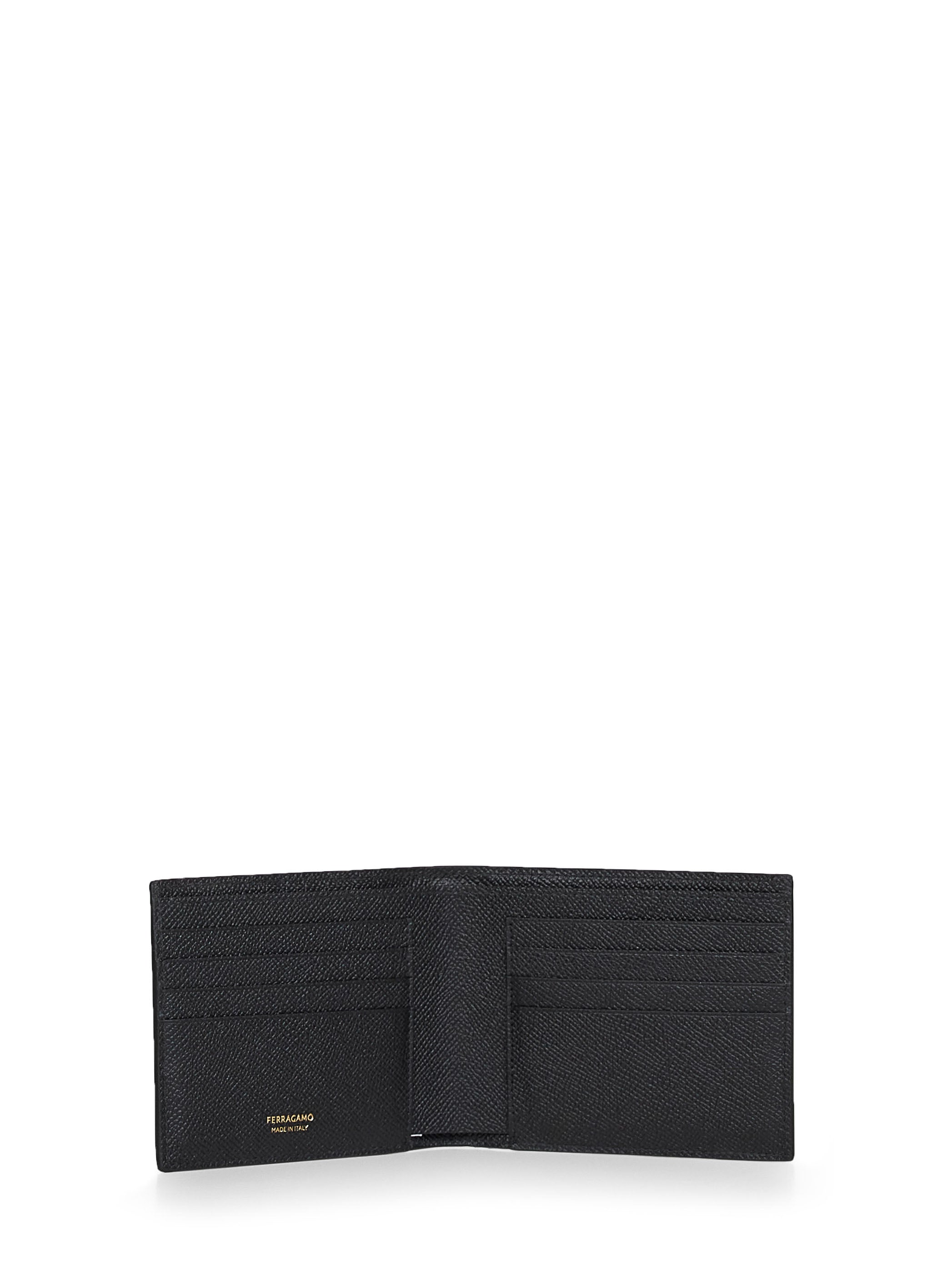 Ferragamo Men Black Hammered Calfskin Gancini Wallet