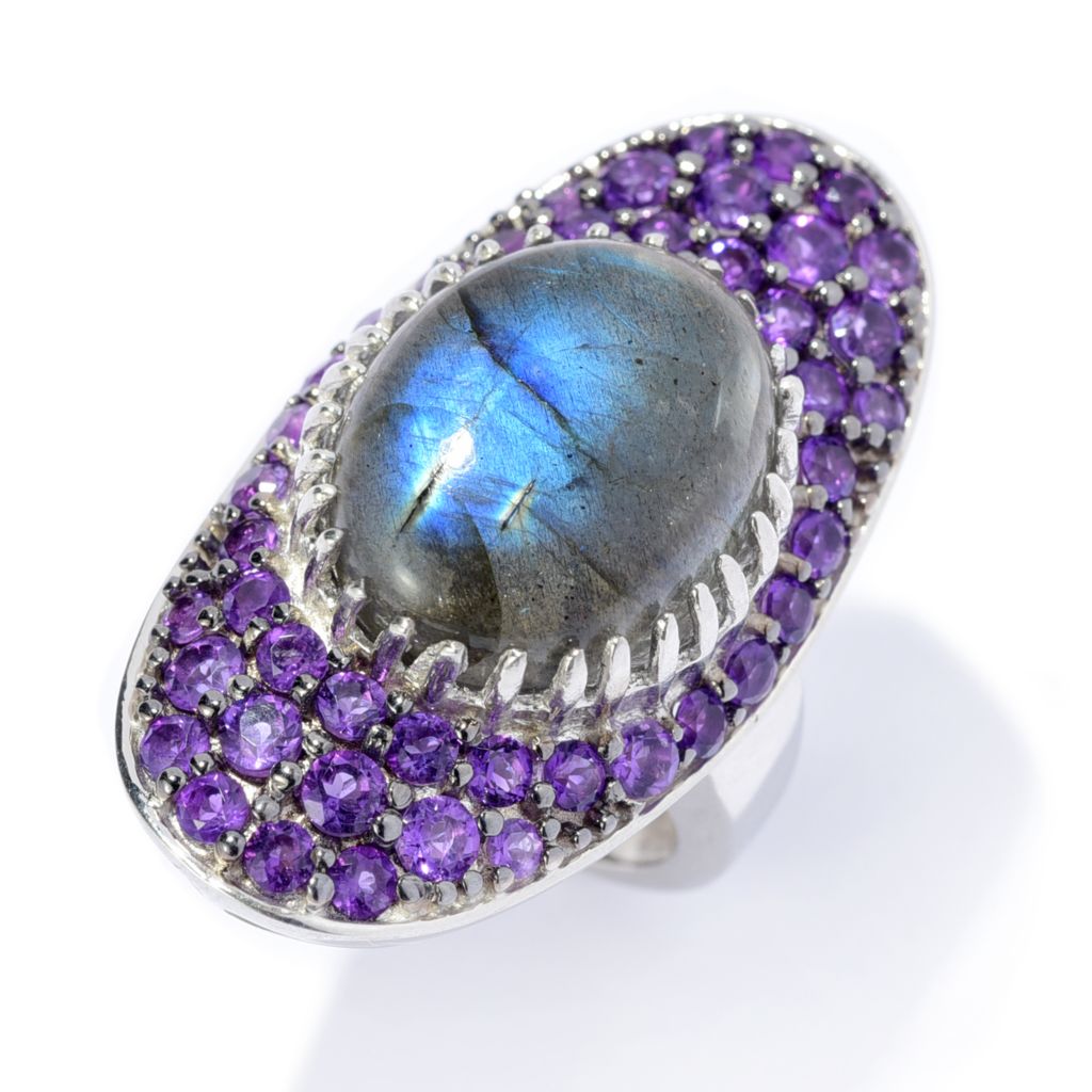 Platinum Plated Choice of 18x14mm Opaque Gem & Pave Statement Ring by Steals