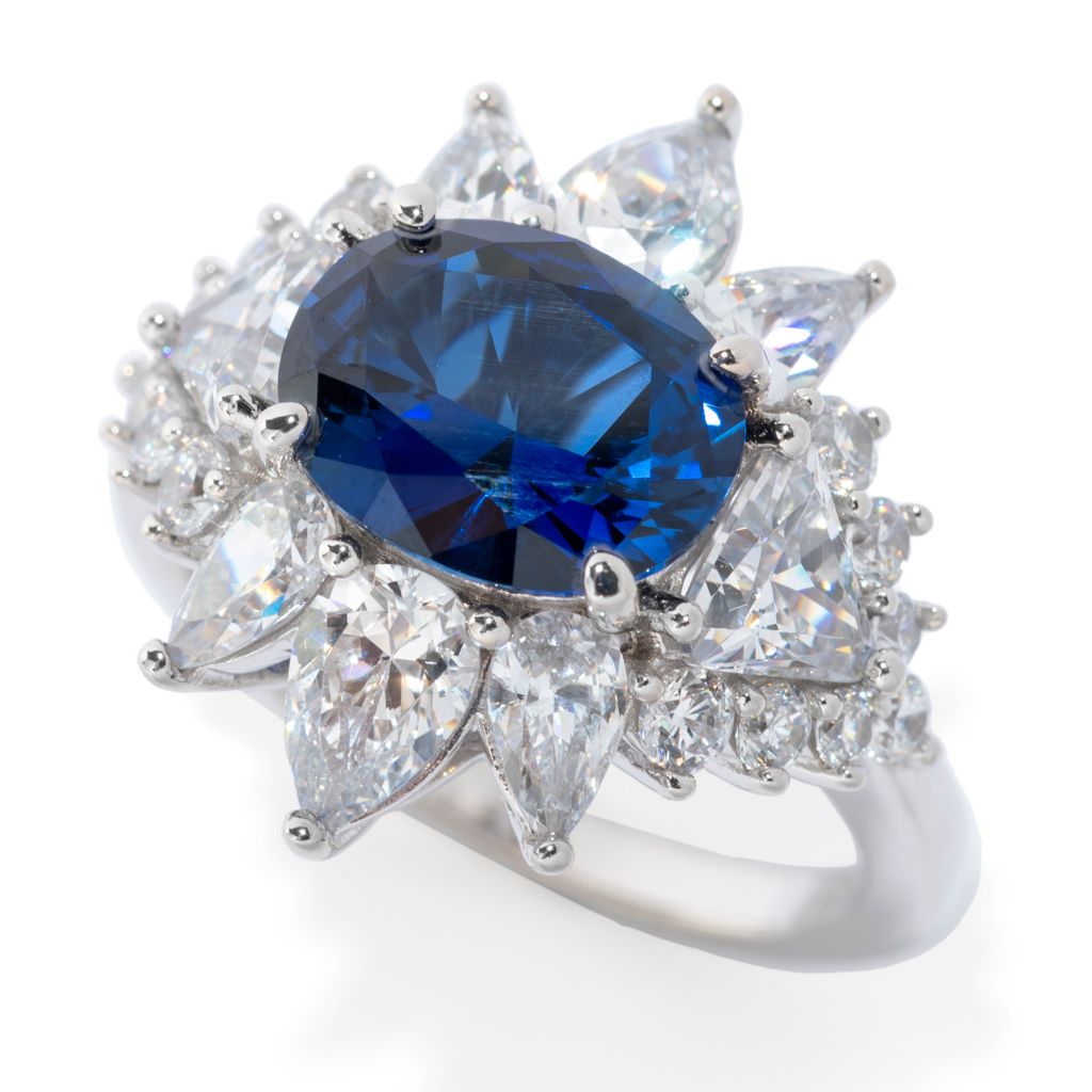 Brilliante Simulated Blue Sapphire & Diamond East-West Ring by Steals