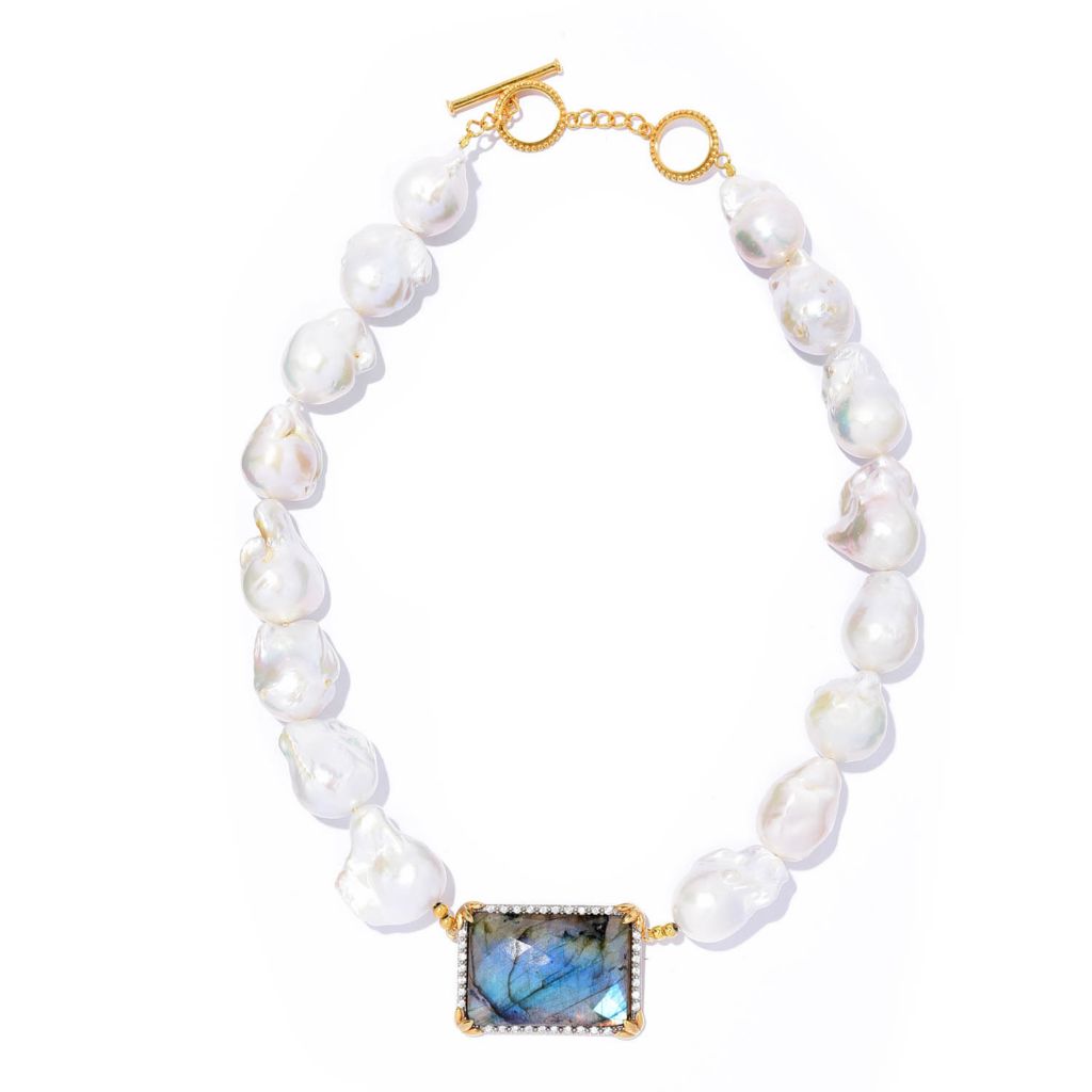 Victoria Wieck 18K Gold Plated Choice of Opaque Gem & Baroque Pearl Necklace by Steals