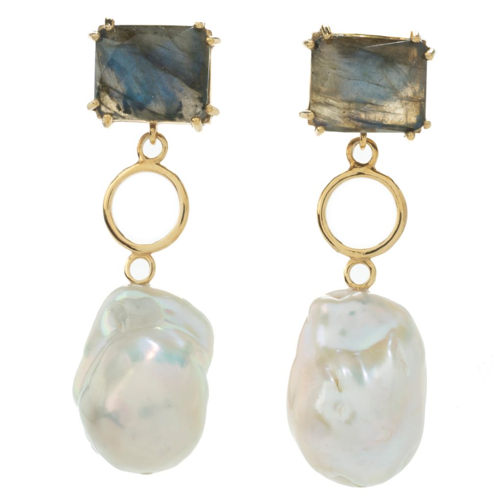 18K Gold Plated Choice of Opaque Gemstone & Baroque Cultured Pearl Earrings by Steals