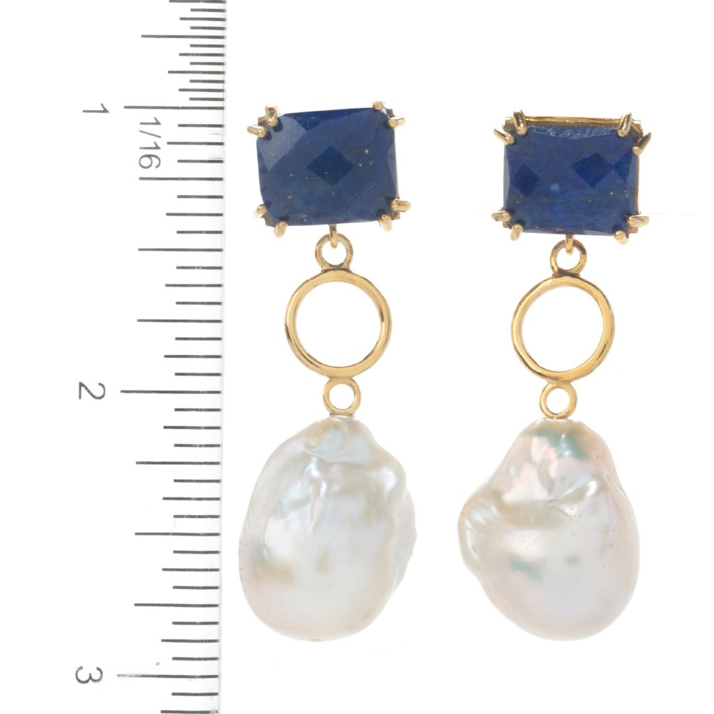 18K Gold Plated Choice of Opaque Gemstone & Baroque Cultured Pearl Earrings by Steals