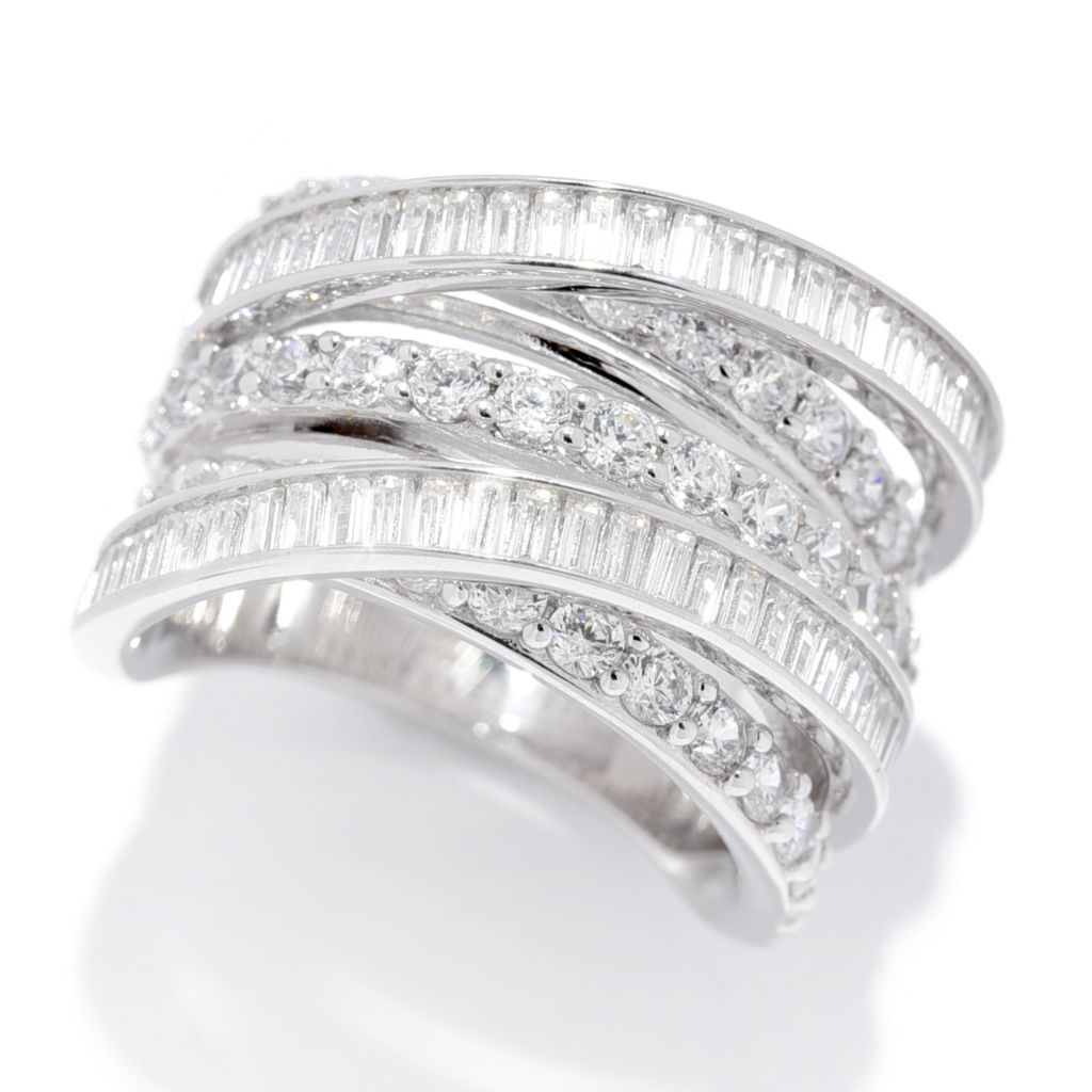 Brilliante Platinum Plated 2.28 DEW Simulated Diamond 5-Row Highway Ring by Steals