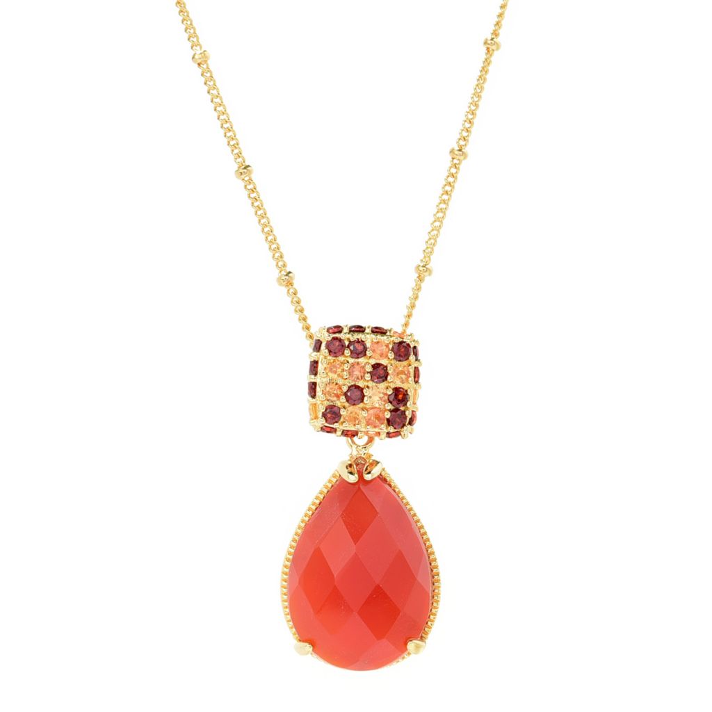 18K Gold Plated 20x14mm Chalcedony & Multi Gemstone Pendant w/ 18"+3" Chain by Steals
