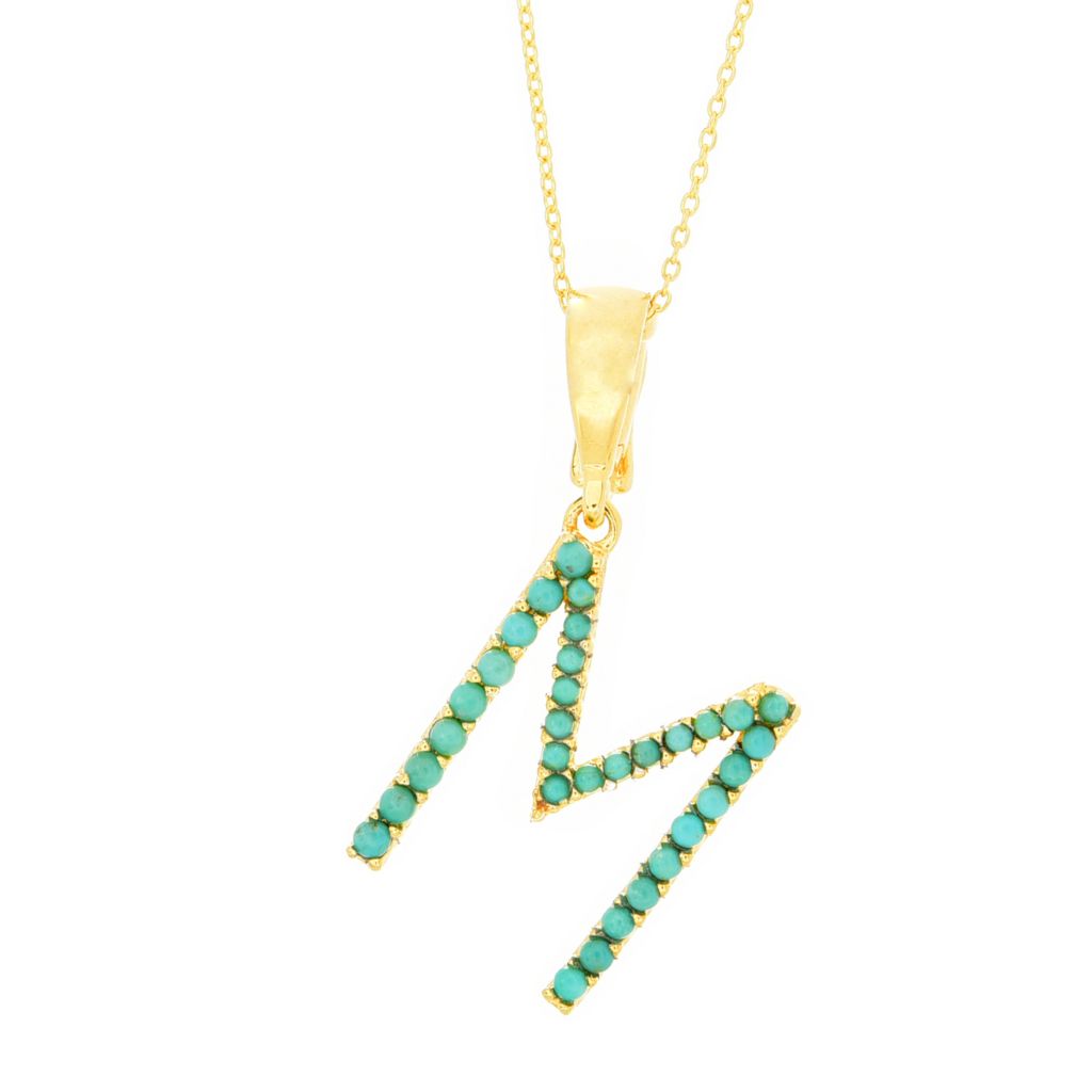 18K Gold Plated Campitos Turquoise Initial Enhancer Pendant w/ Chain by Steals