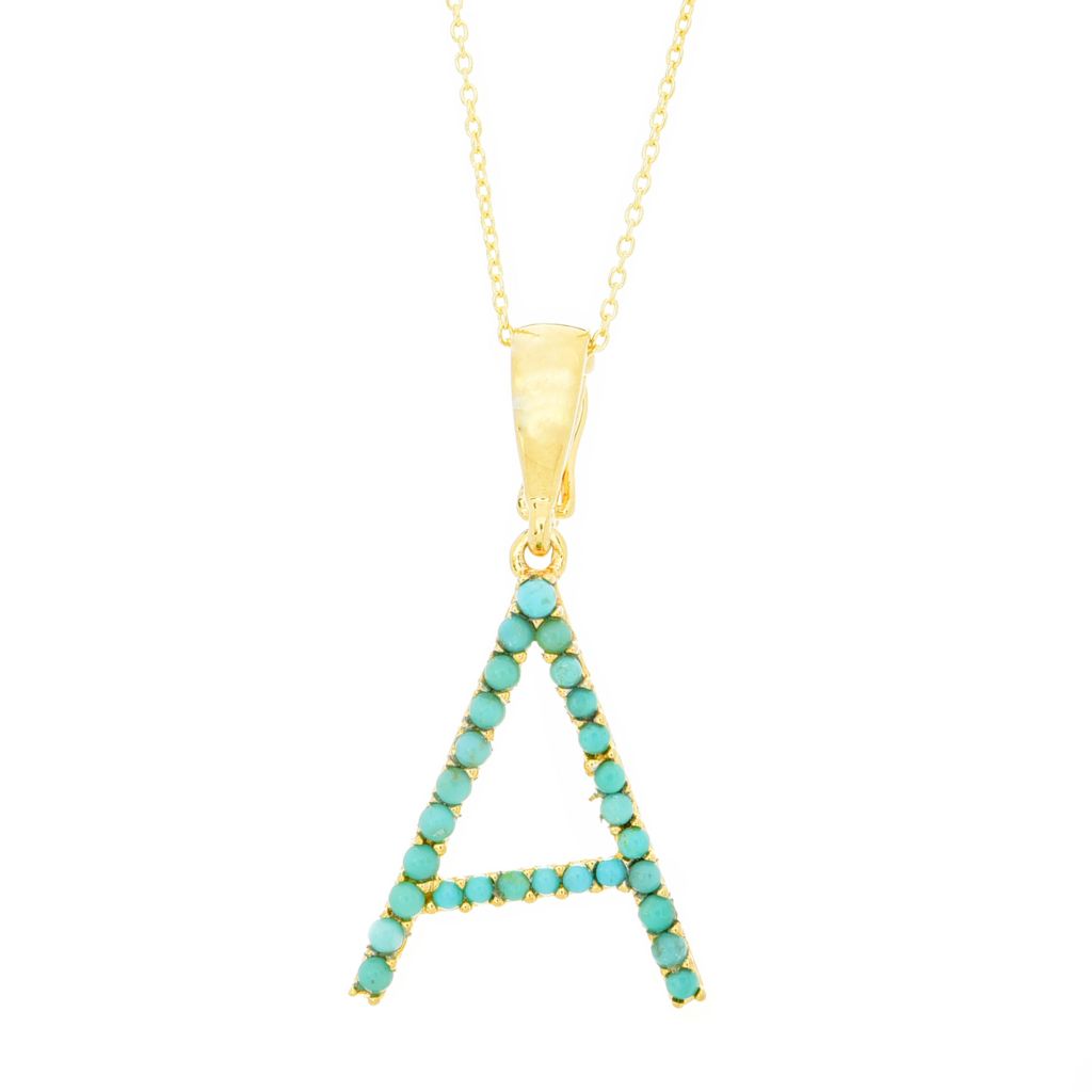 18K Gold Plated Campitos Turquoise Initial Enhancer Pendant w/ Chain by Steals