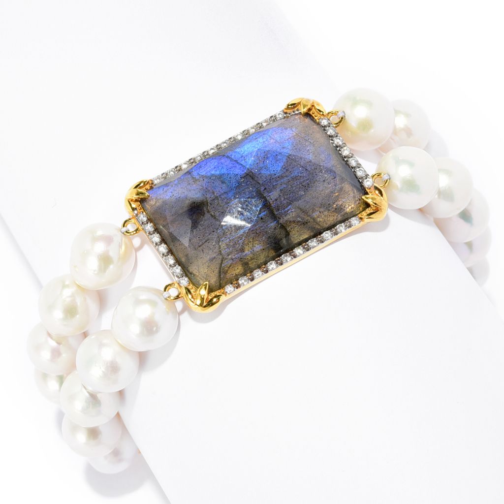 18K Gold Plated Choice of Opaque Gem & Baroque Pearl Bracelet by Steals