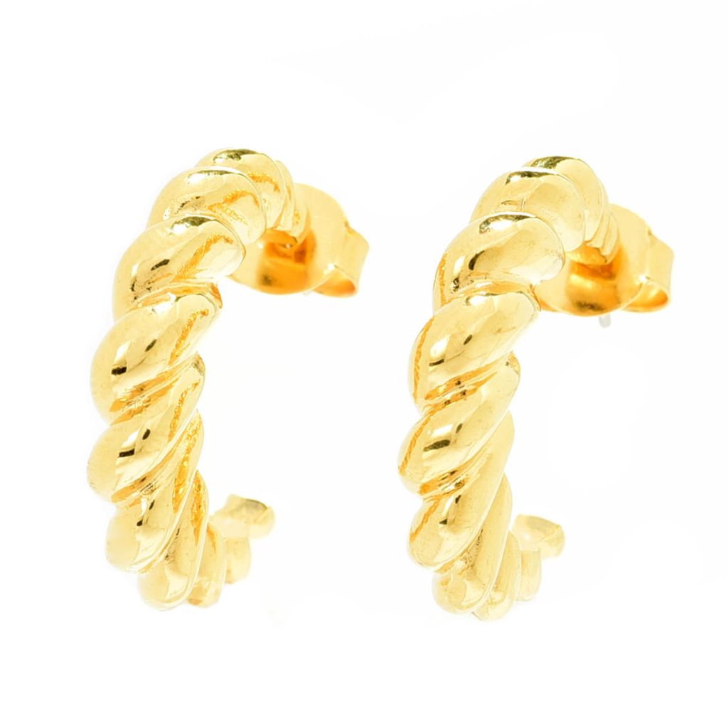 MAYAMAR 24K Gold Plated Polished Crescent Twist 1" Hoop Earrings by Steals