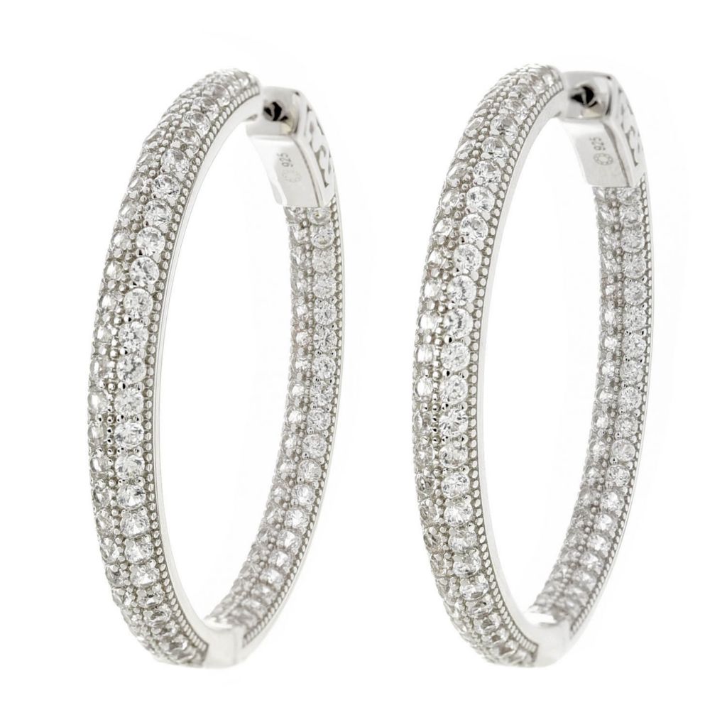 Platinum Plated Choice of Size White Zircon Pave Inside Out Hoop Earrings by Steals
