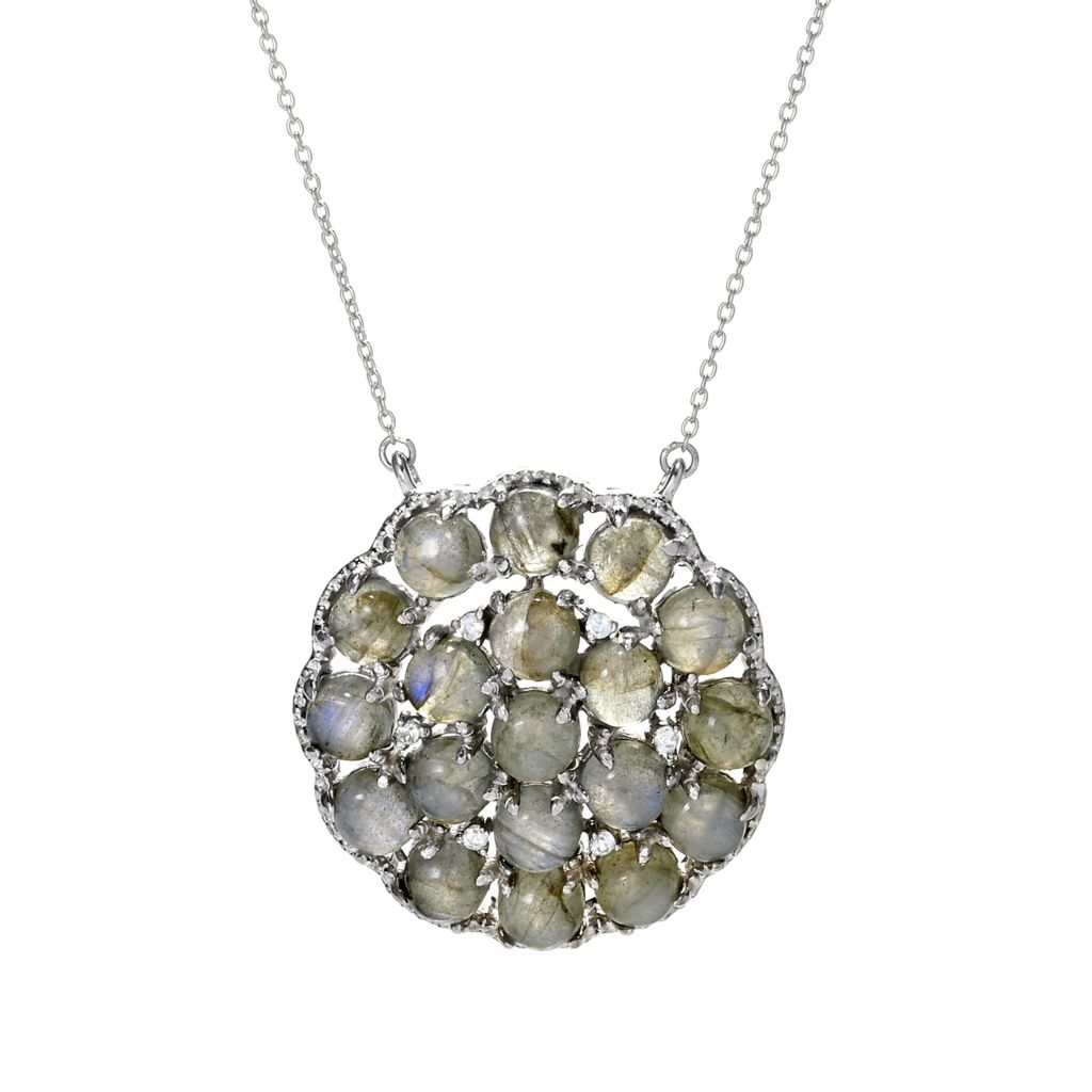Platinum Plated Choice of Gemstone Bauble & White Zircon Pendant w/ Chain by Steals