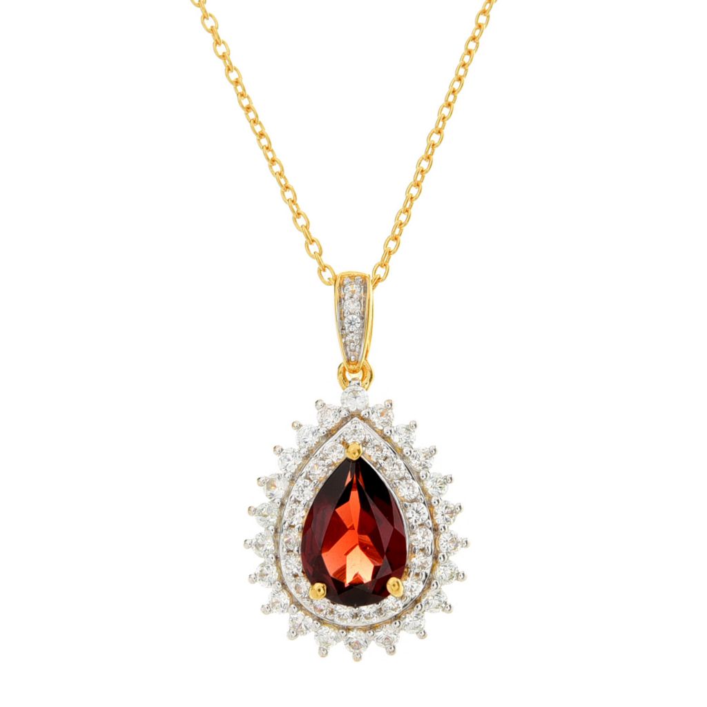 Gem Treasures 2.42ctw Mozambique Garnet & White Zircon Pendant w/ Chain by Steals