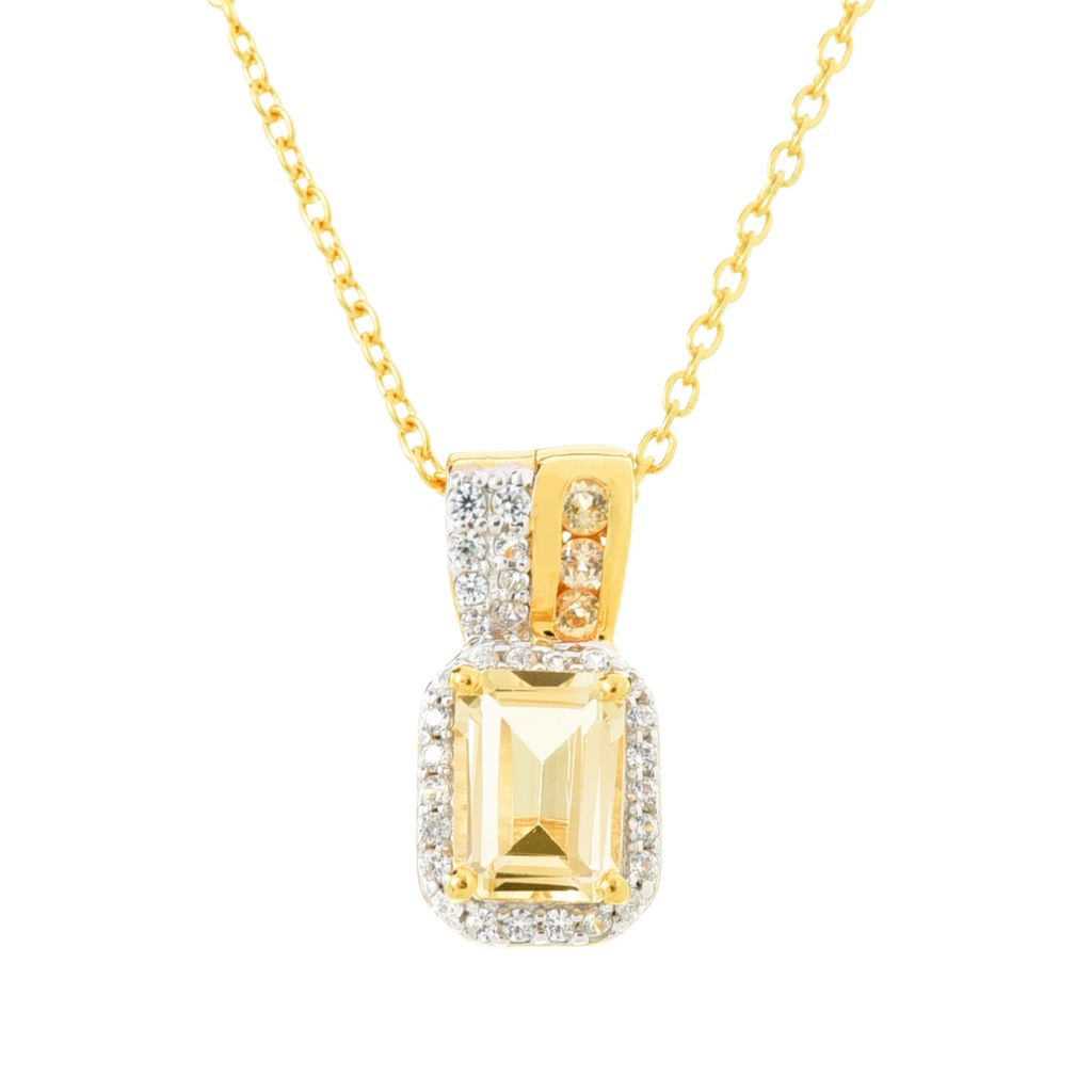 Gem Treasures 1.14ctw Octagonal Imperial Topaz & White Zircon Pendant w/ Chain by Steals