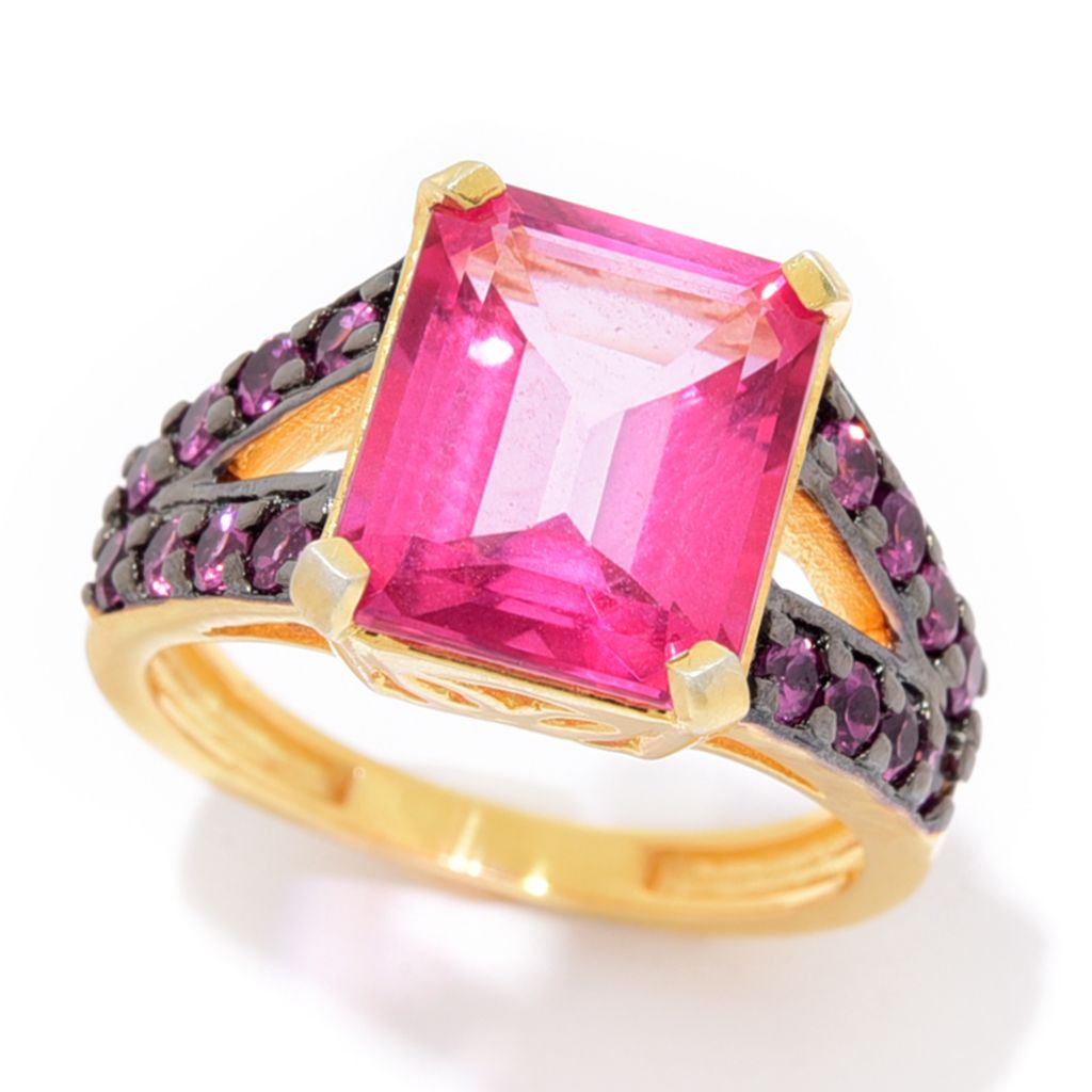 18K Gold Plated Choice of 11x9mm Octagon Gemstone Split Shank Ring by Steals