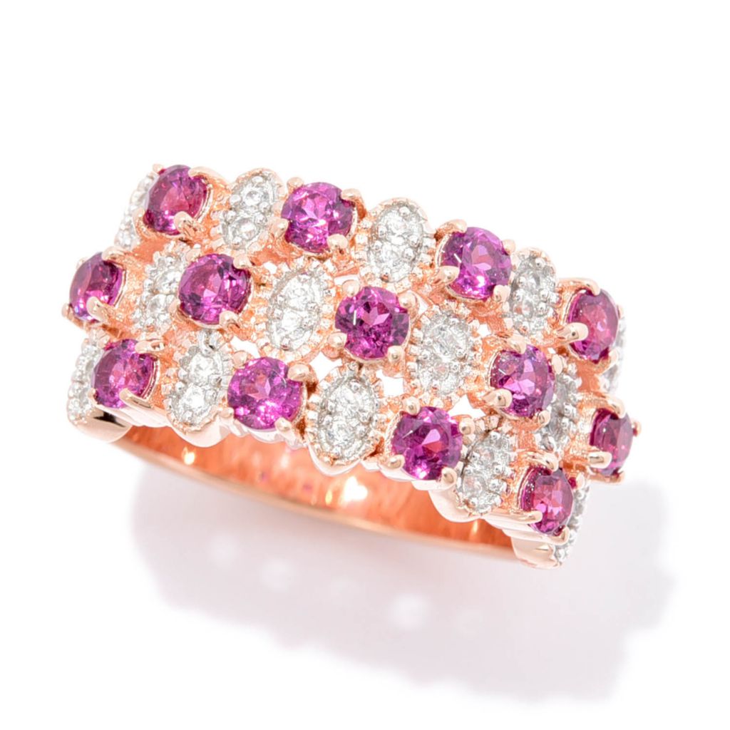 Gem Treasures 1.49ctw Purple Garnet & White Zircon Triple Row Ring by Steals