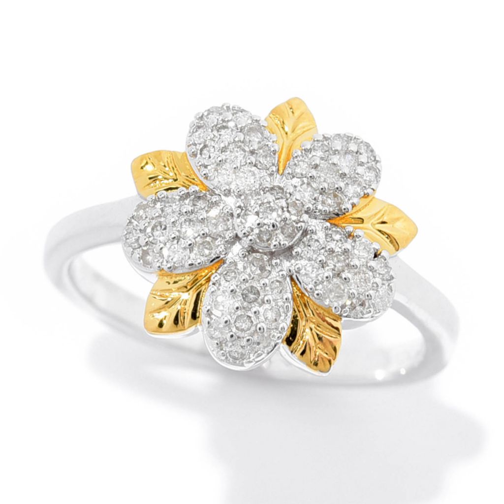 Diamond Treasures 18K Gold Accented 0.36ctw Diamond Flower Ring by Steals