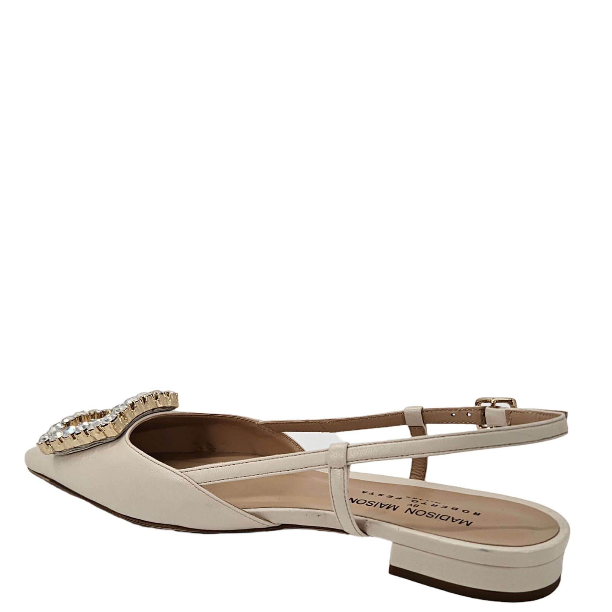 Cream Leather Lavanda Sling Back Flat