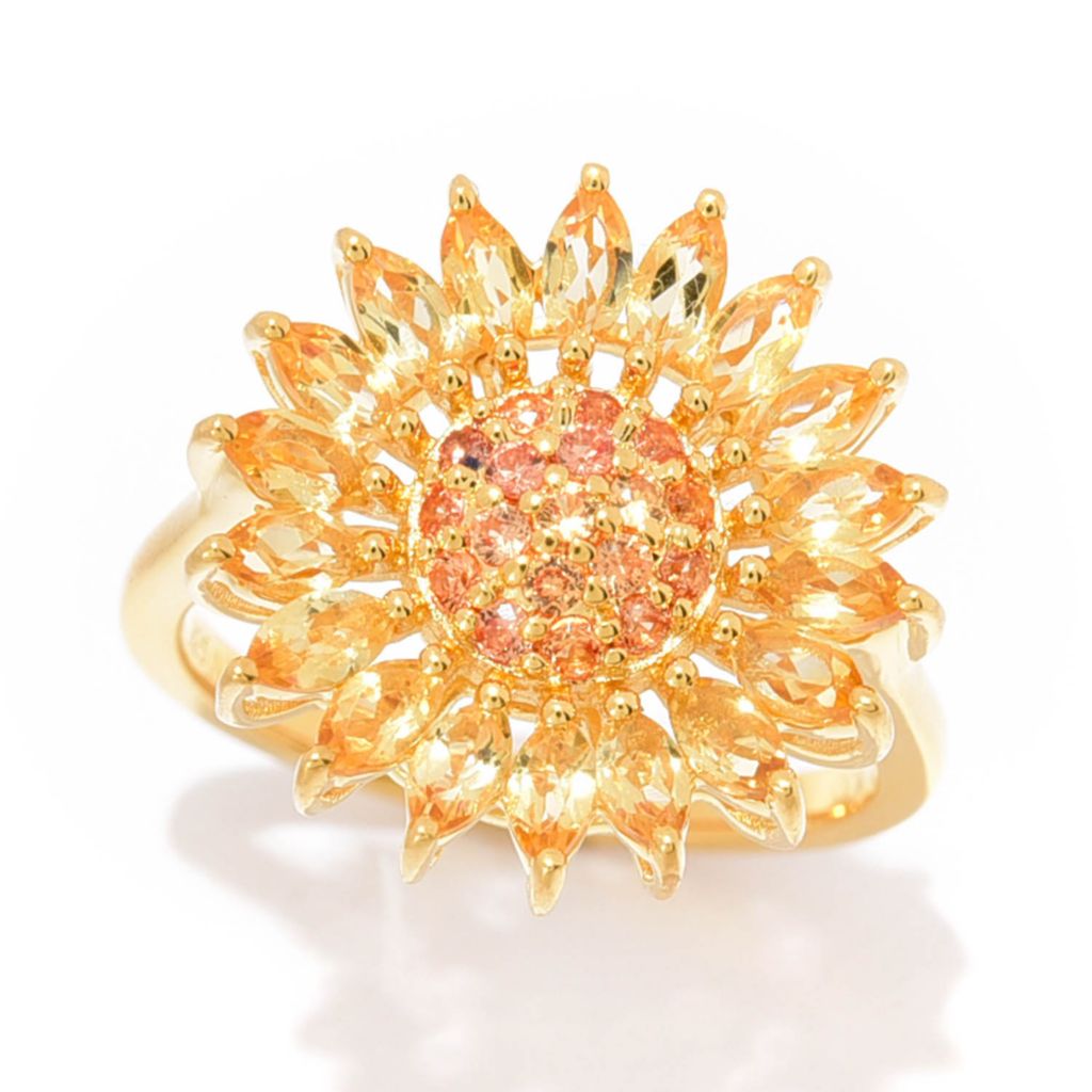 Gem Treasures 18K Vermeil 1.80ctw Citrine & Orange Sapphire Sunflower Ring by Steals