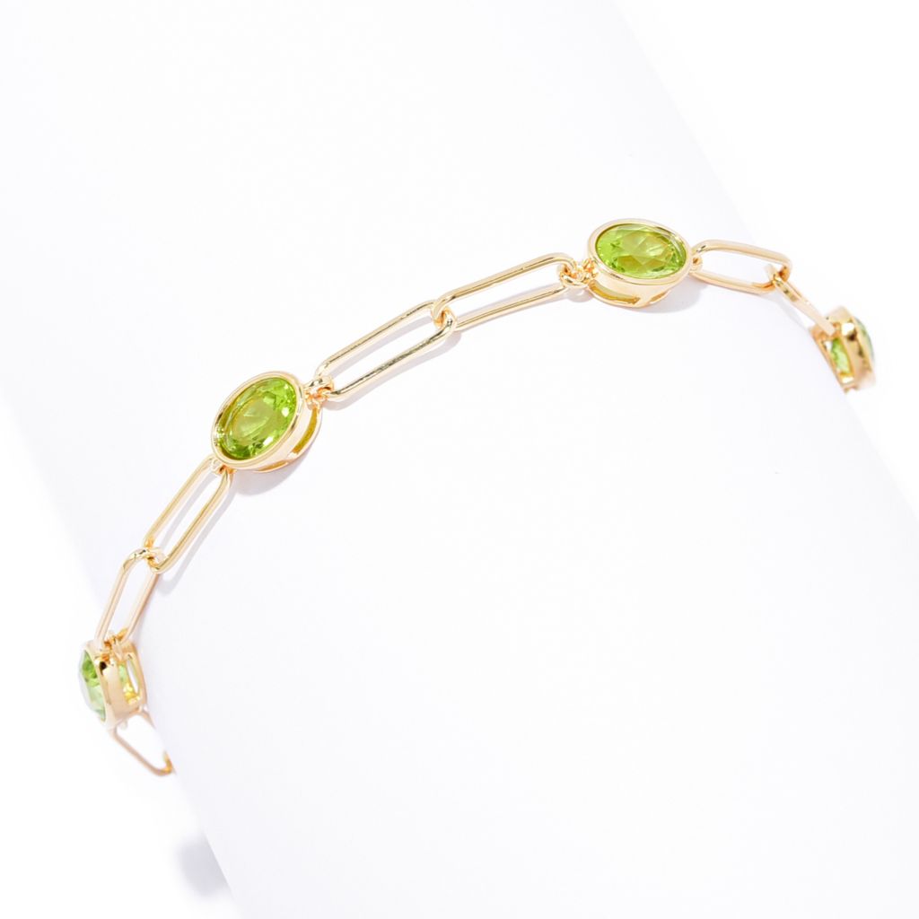 18K Gold Plated 7x5mm Oval Arizona Peridot Choice of Size Paperclip Bracelet by Steals