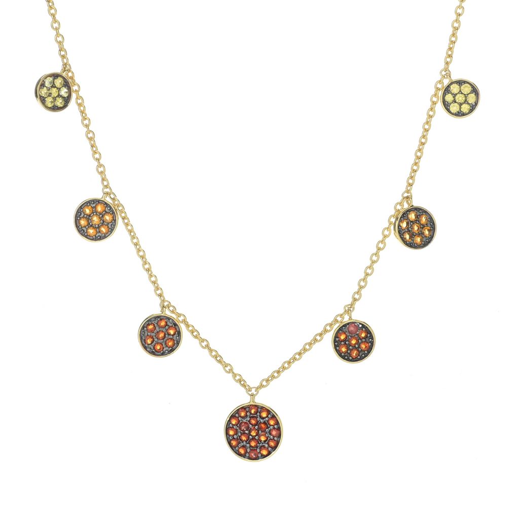 Multi Gemstone Pave Charm Disc 18"+2" Rolo Necklace by Steals