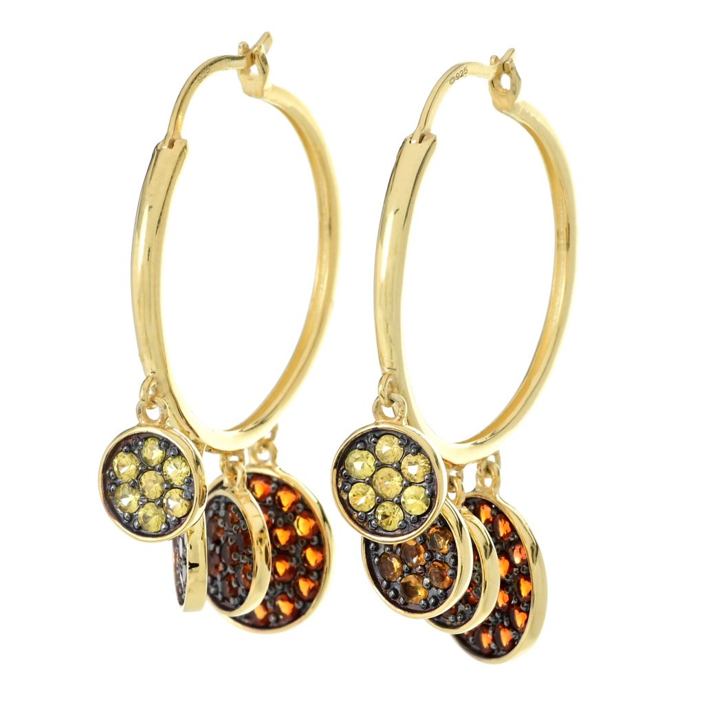 Multi Gemstone Pave Charm Disc Hoop Earrings by Steals
