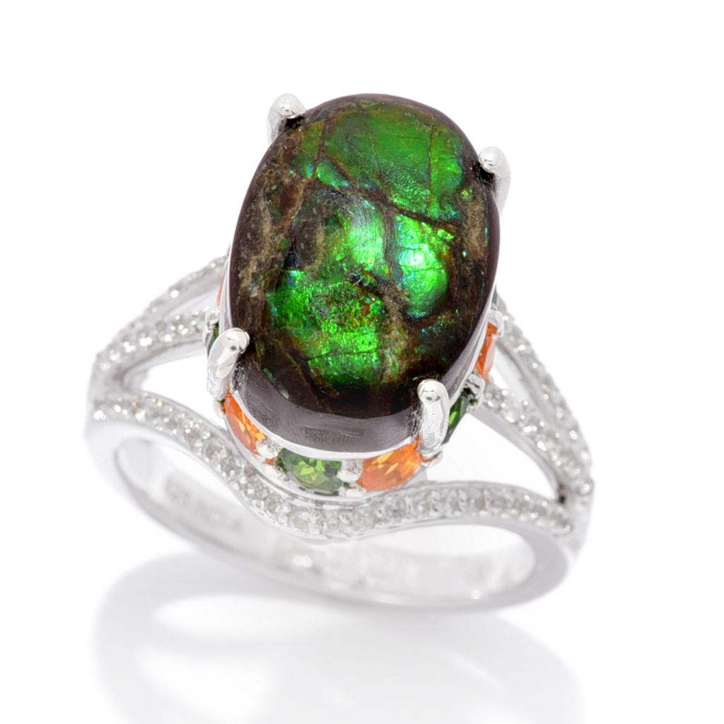 Gem Treasures 14x10mm Ammolite & Multi Gemstone High Set Ring by Steals