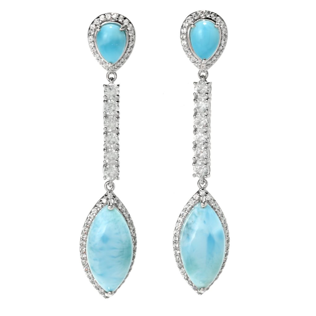 Gem Treasures 1.59ctw Larimar & White Zircon Dangle Earrings by Steals