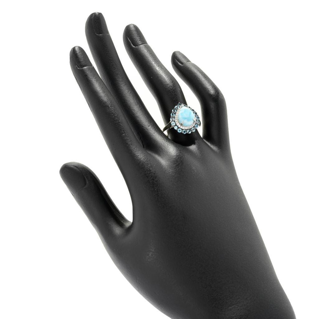 Gem Treasures Choice of Shape Larimar & Gemstone Double Halo Ring by Steals