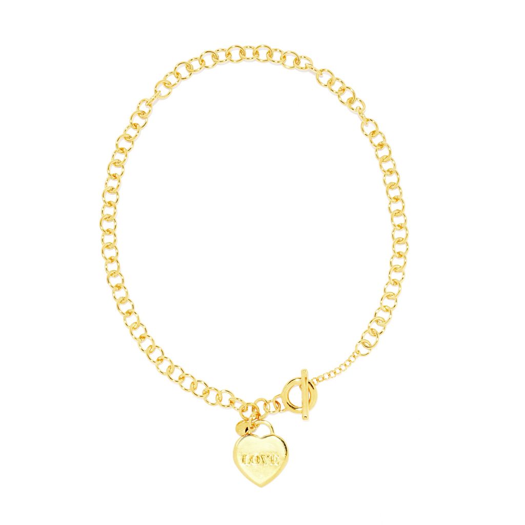 MAYAMAR 24K Gold Plated Heart Charm Rolo 18"+1" Toggle Necklace by Steals
