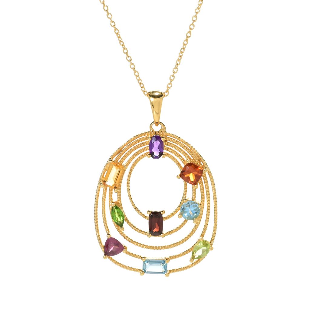 18K Gold Plated 2.41ctw Multi Gemstone Textured Enhancer Pendant w/ Chain by Steals