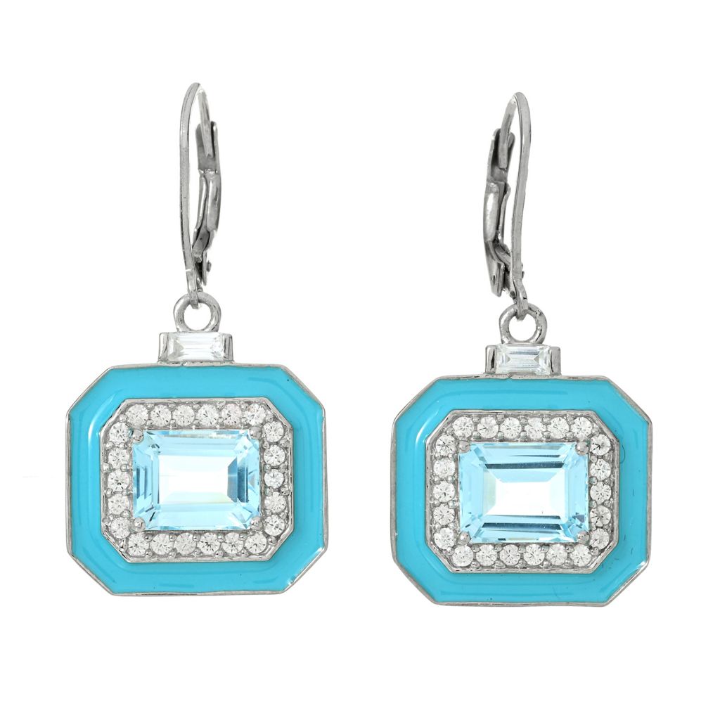 Platinum Plated 7.01ctw Sky Blue Topaz & White Zircon Drop Earrings by Steals