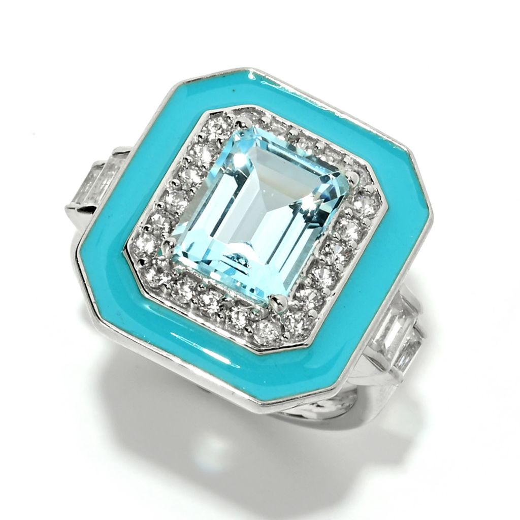 Platinum Plated 3.74ctw Sky Blue Topaz & White Zircon Ring by Steals