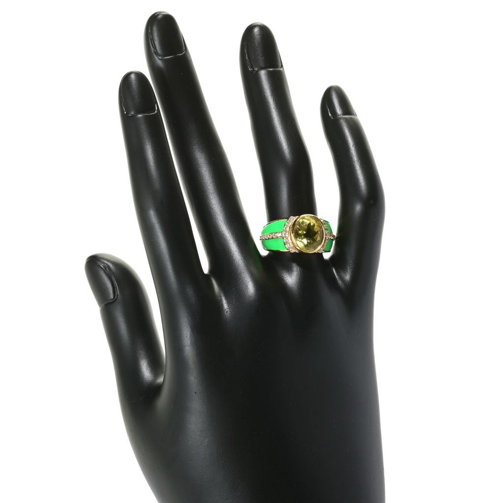 18K Gold Plated 10x8mm Choice of Gemstone & Zircon Halo Enamel Band Ring by Steals
